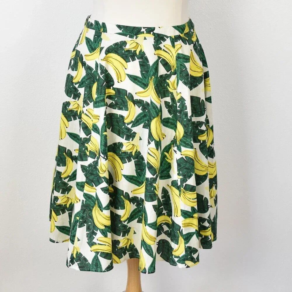 Collectif London Retro Pinup Banana Print Novelty Swing Skirt NEW - 18 - Picture 1 of 8